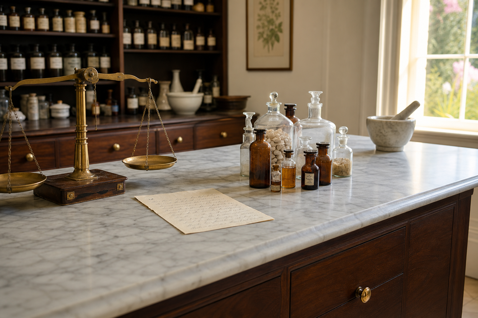Pharmacy marble counter