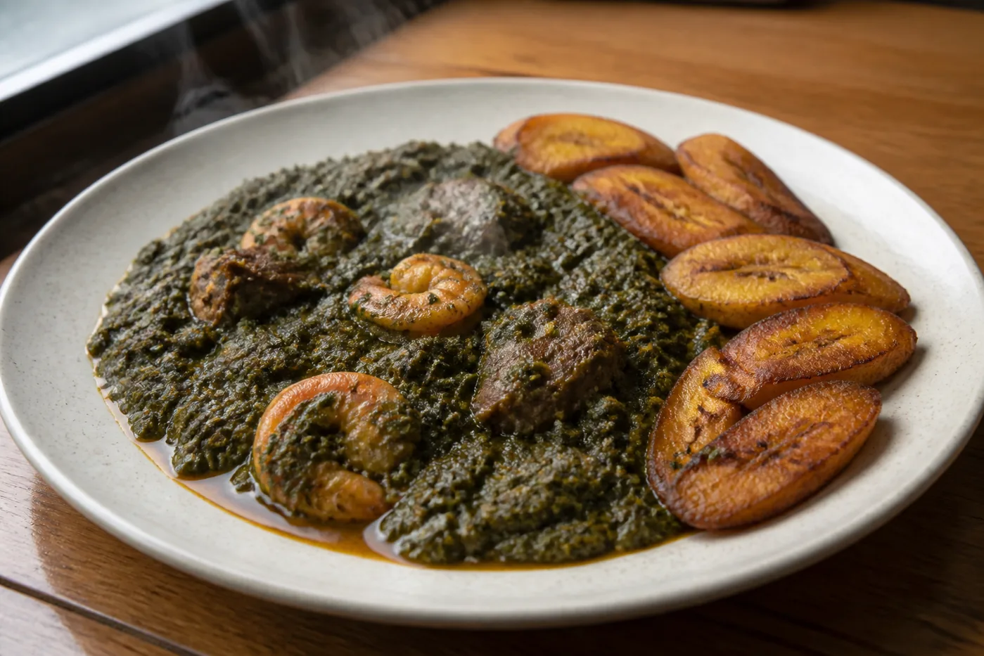 Cameroonian ndolé plated