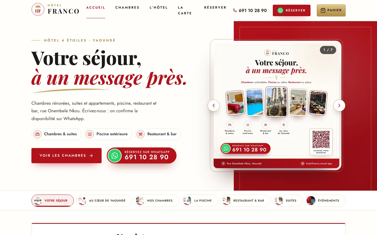 Hôtel Franco — website with WhatsApp booking and menu