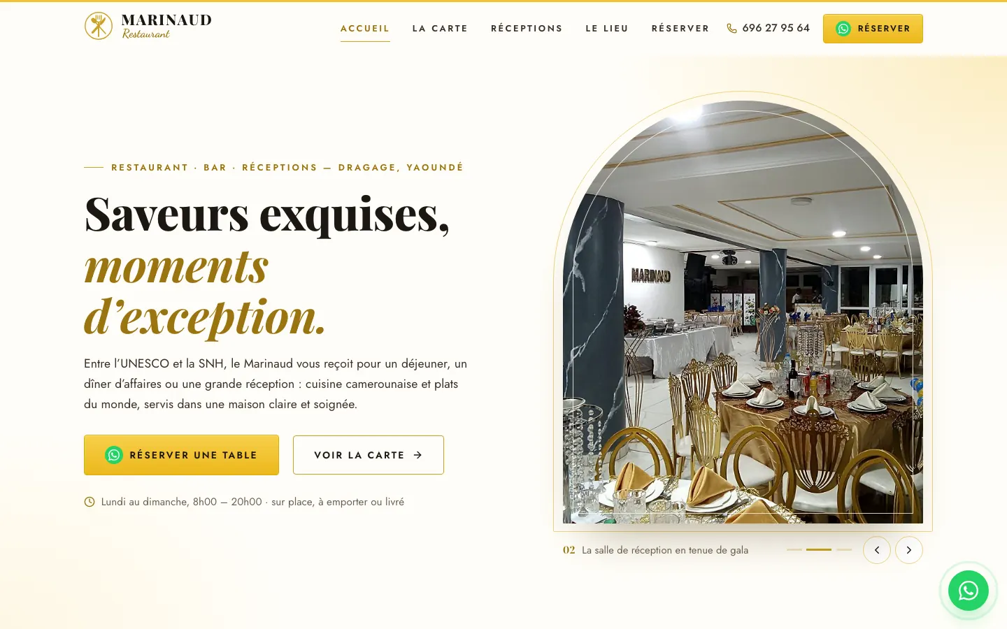 Restaurant Marinaud — website with menu and WhatsApp booking