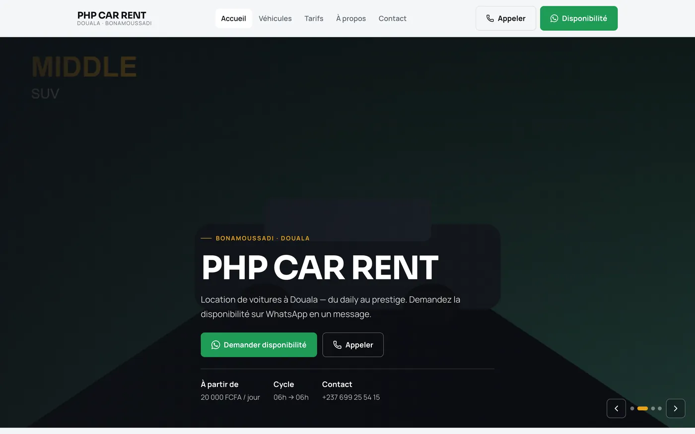 PHP Car Rent website concept, Douala