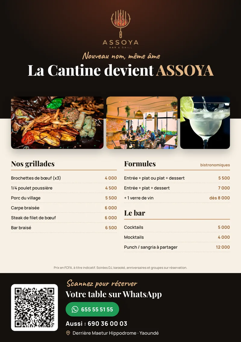 ASSOYA Bar & Grill — a5 menu flyer with qr