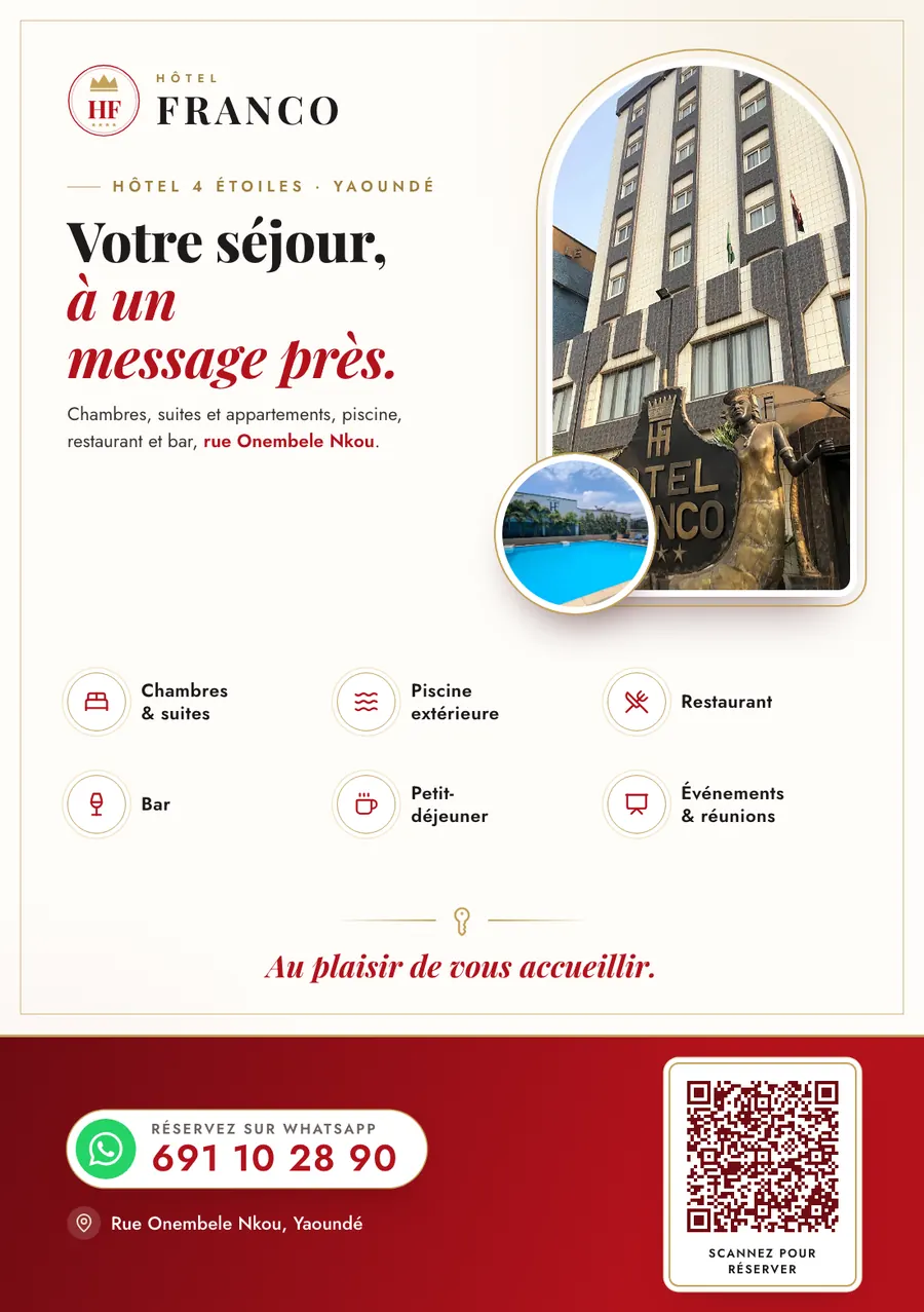 Hôtel Franco — A5 stay flyer with WhatsApp QR